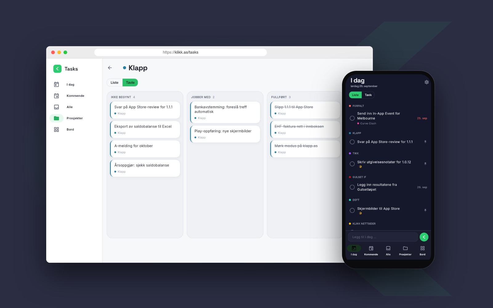 Klikk Tasks — Oppgaveverktøy